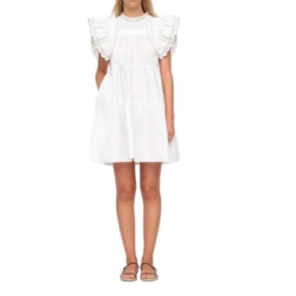Sea New York Dresses & Skirts - SEA New York Rylee White Cotton Tiered Crochet Trim Tunic Mini Dress Size L